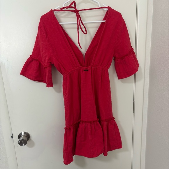 Billabong 100% cotton low V-Neck Ruffle hem lovers wish open back Dress size S - Picture 4 of 12